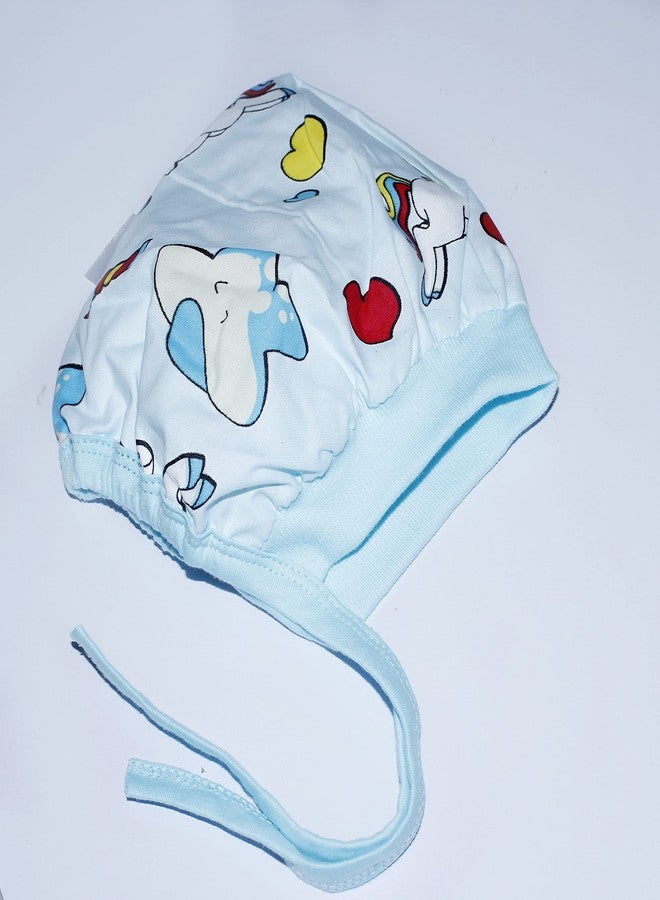 PIKIPOO Baby Soft Cotton & Terry Cotton Caps with Tai Knot New Born Baby Gift Set Bonnet Infant/Toddler Unisex Baby Winter Cap/Hat/Topi 5Pcs Combo Print May Very (0-3 Months, Printed Color) - Image 5