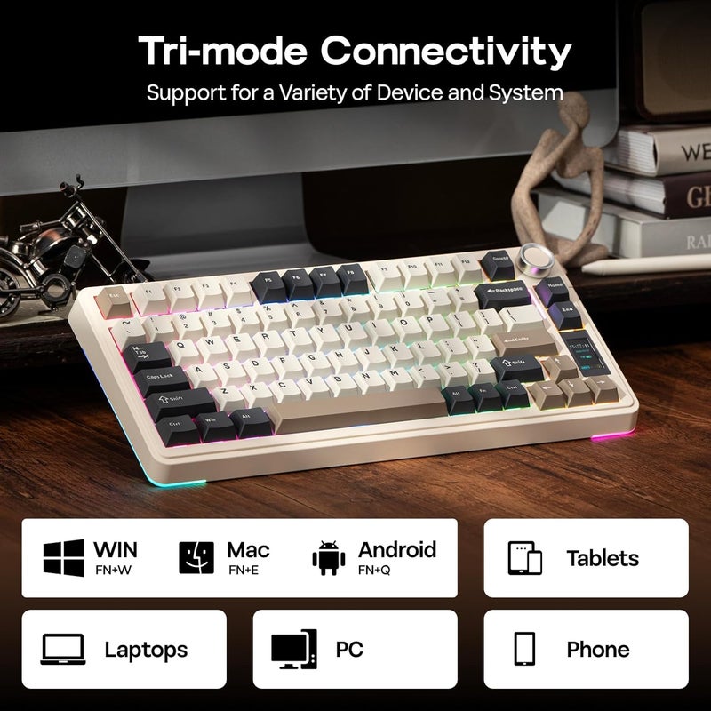 EPOMAKER Consistent steady quality X Aula EA75 MAX Wireless Gaming Keyboard with Screen & Knob, 5000mAh, Hot-Swap, Lubed Switches, RGB Backlit, Creamy Gasket, 75% Mechanical Keyboard (Retro White, Reaper Switch) Affordable trusted craftsmanship - Image 5