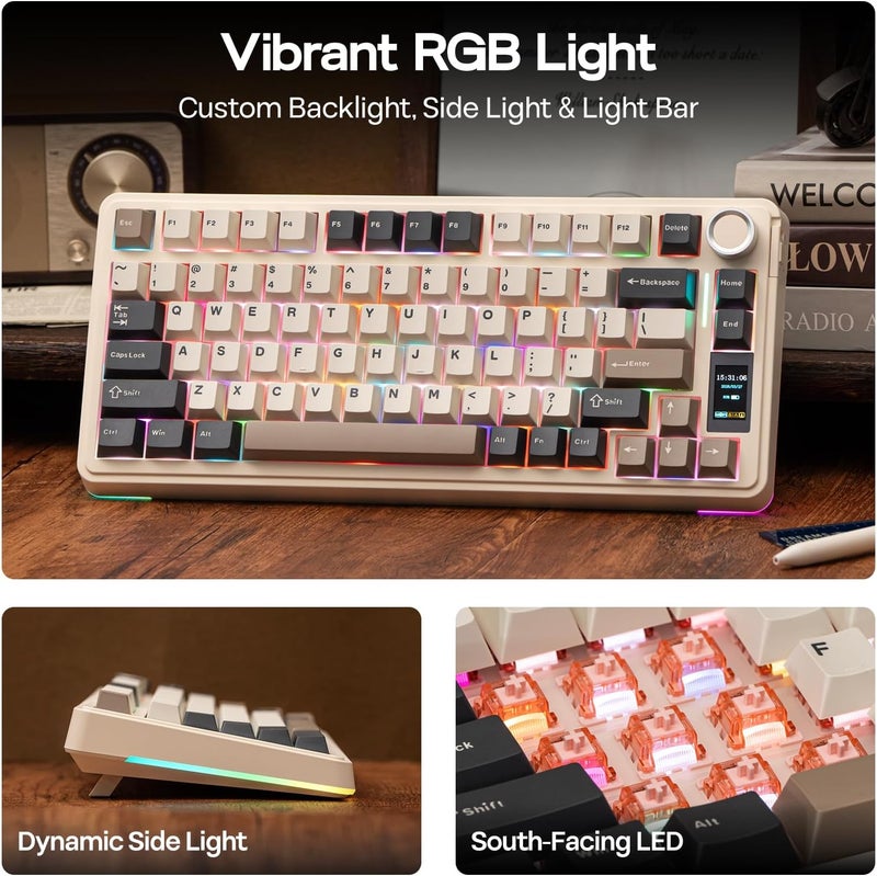 EPOMAKER Consistent steady quality X Aula EA75 MAX Wireless Gaming Keyboard with Screen & Knob, 5000mAh, Hot-Swap, Lubed Switches, RGB Backlit, Creamy Gasket, 75% Mechanical Keyboard (Retro White, Reaper Switch) Affordable trusted craftsmanship - Image 4