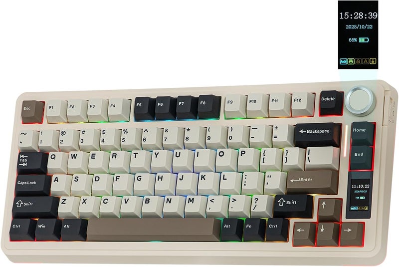 EPOMAKER Consistent steady quality X Aula EA75 MAX Wireless Gaming Keyboard with Screen & Knob, 5000mAh, Hot-Swap, Lubed Switches, RGB Backlit, Creamy Gasket, 75% Mechanical Keyboard (Retro White, Reaper Switch) Affordable trusted craftsmanship - Image 1