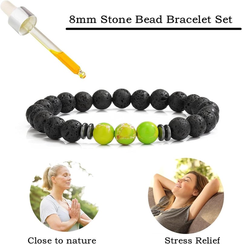 Excefore Men's & Women's Matte Lava Rock Beaded Bracelets - 3-Piece Volcanic Stone Stretch Bracelet Set for Fashion and Aromatherapy - Image 3