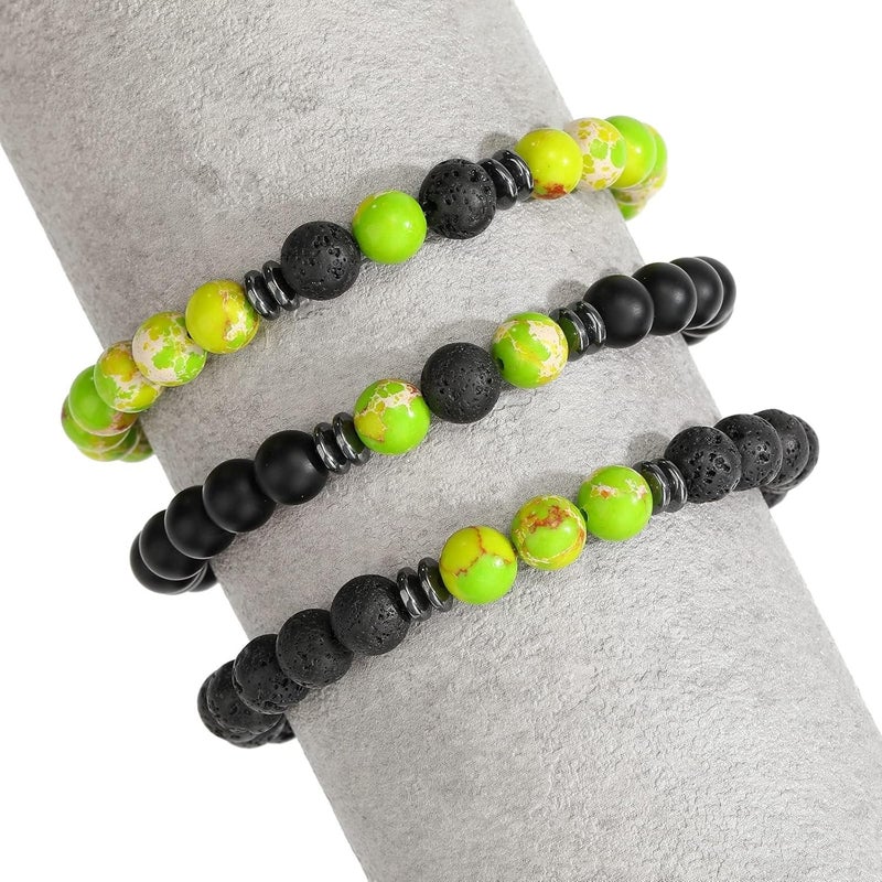 Excefore Men's & Women's Matte Lava Rock Beaded Bracelets - 3-Piece Volcanic Stone Stretch Bracelet Set for Fashion and Aromatherapy - Image 4