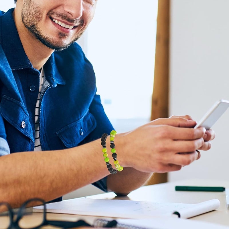 Excefore Men's & Women's Matte Lava Rock Beaded Bracelets - 3-Piece Volcanic Stone Stretch Bracelet Set for Fashion and Aromatherapy - Image 5