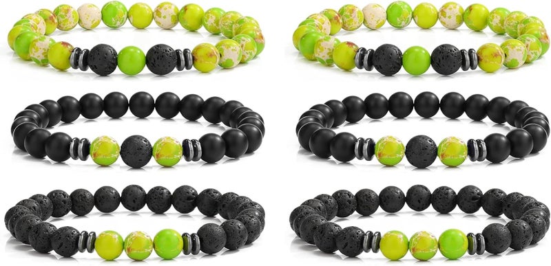 Excefore Men's & Women's Matte Lava Rock Beaded Bracelets - 3-Piece Volcanic Stone Stretch Bracelet Set for Fashion and Aromatherapy - Image 1