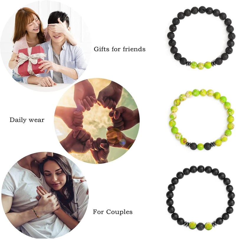 Excefore Men's & Women's Matte Lava Rock Beaded Bracelets - 3-Piece Volcanic Stone Stretch Bracelet Set for Fashion and Aromatherapy - Image 2