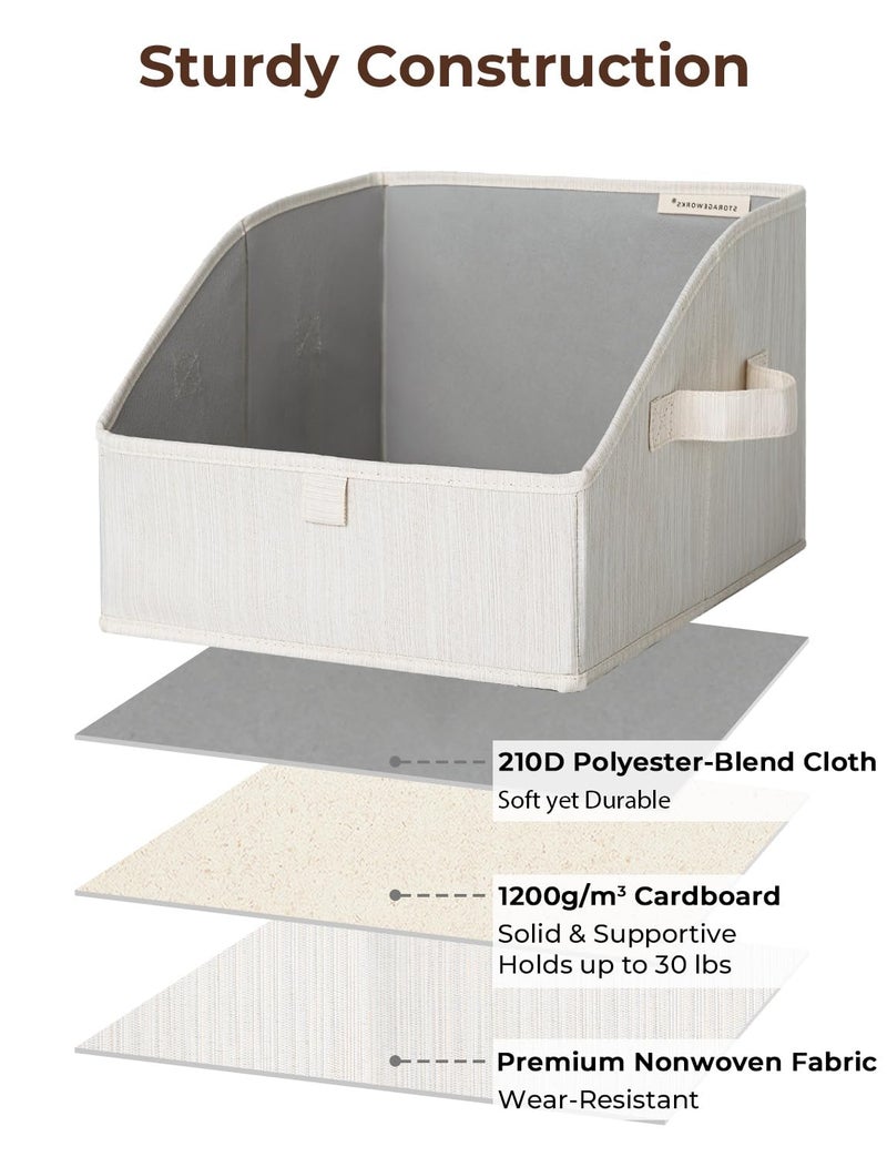 StorageWorks Closet Storage Bins, Trapezoid Organizer Box for Shelves, Fabric Clothes Bin, Foldable Organizing Baskets with Handles, Small, 3-Pack, Mixing of Beige, White & Ivory - Image 3