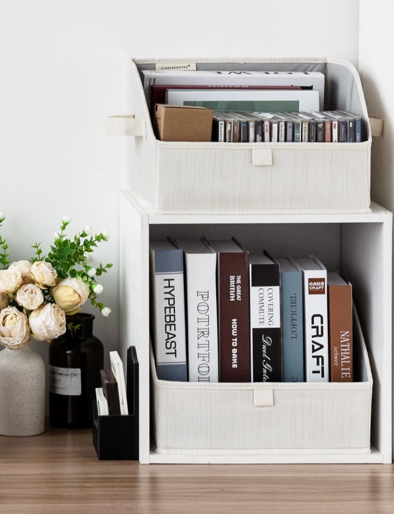 StorageWorks Closet Storage Bins, Trapezoid Organizer Box for Shelves, Fabric Clothes Bin, Foldable Organizing Baskets with Handles, Small, 3-Pack, Mixing of Beige, White & Ivory - Image 5