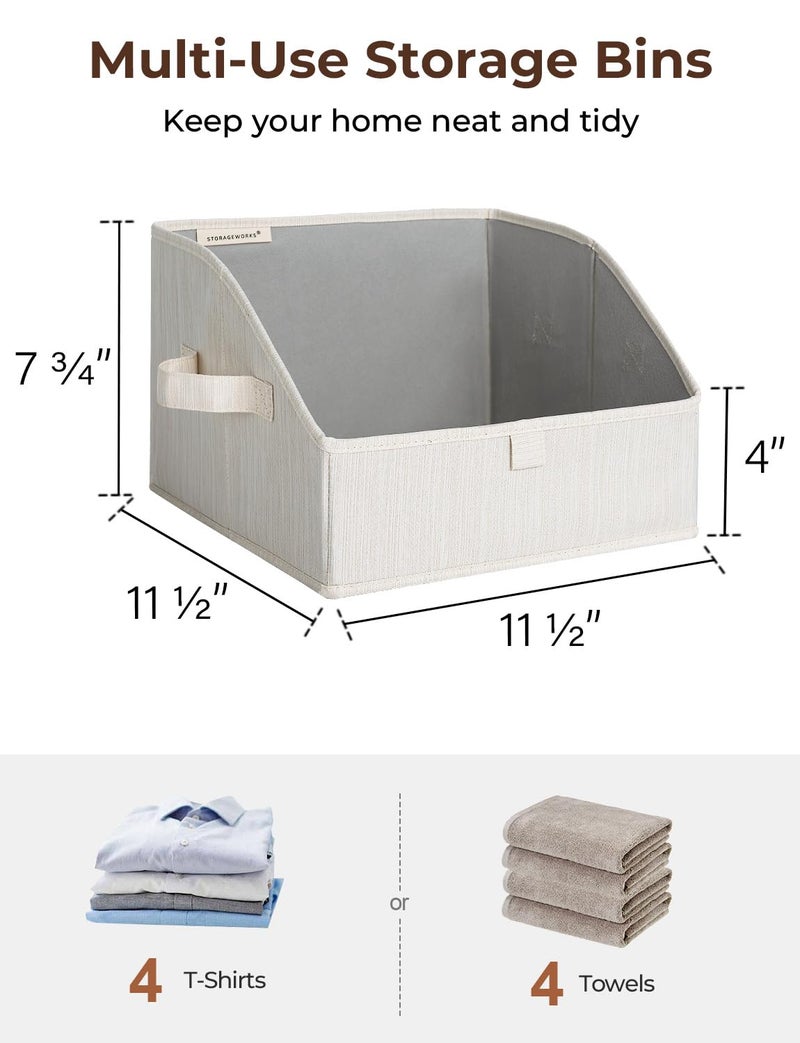 StorageWorks Closet Storage Bins, Trapezoid Organizer Box for Shelves, Fabric Clothes Bin, Foldable Organizing Baskets with Handles, Small, 3-Pack, Mixing of Beige, White & Ivory - Image 2