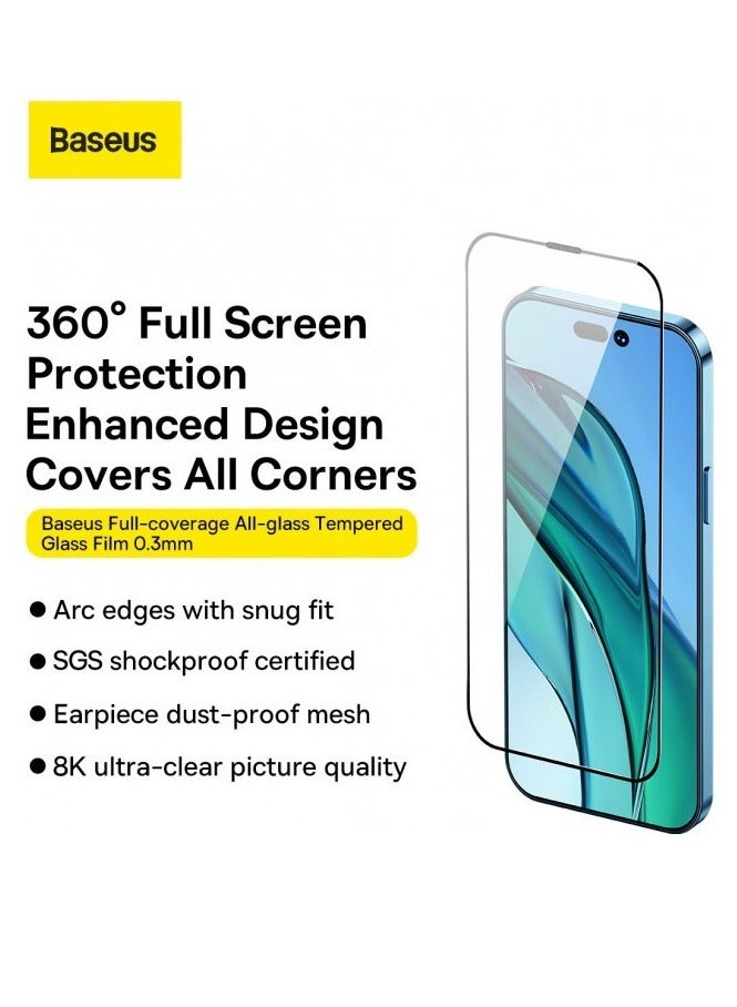 Baseus Full-Coverage 0.3mm All-Tempered-Glass Screen Protector (With Dust Filter) For iP 14 Pro Max (Pack Of 2 With FastStick Film Application Tool And 2 Cleaning Kits), Clear - Image 3