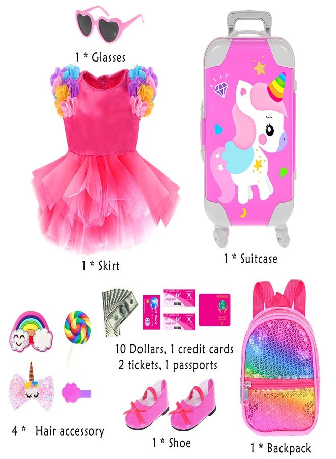 ebuddy 18 inch Doll Clothes and Accessories-Travel Suitcase Playset for 18 inch Dolls Flower Princess Dress with Backpack Luggage Include Shoes, Glasses and Ticket (No Doll) - Image 2