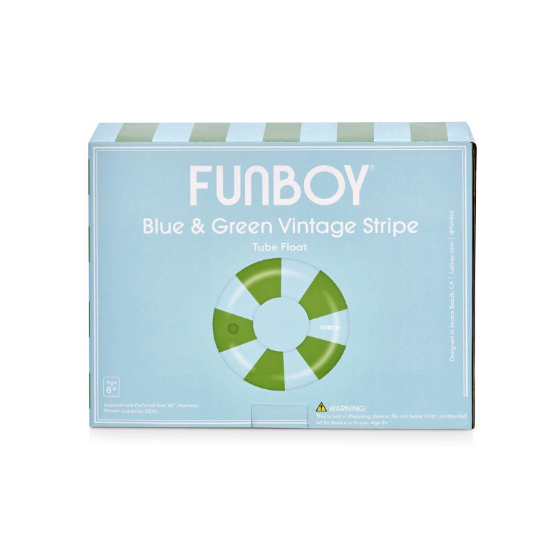 FUNBOY Giant Green & Blue Stripe Inflatable Pool Float with Cup Holder, 48" Adult Inner Tube Swim Ring Pool Lounger - Image 3