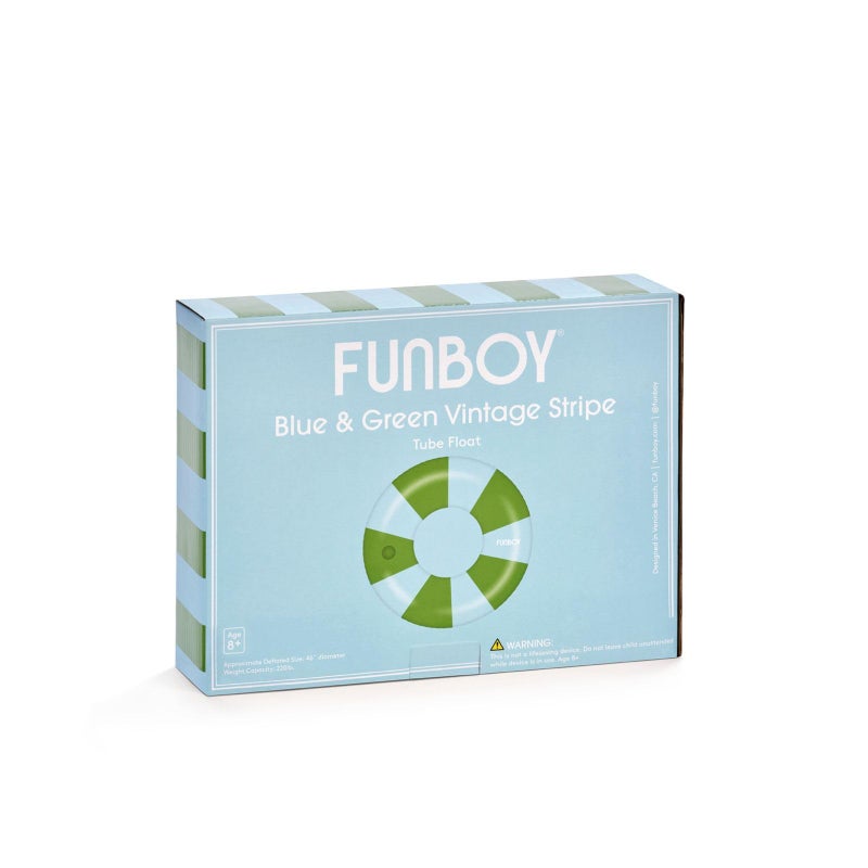 FUNBOY Giant Green & Blue Stripe Inflatable Pool Float with Cup Holder, 48" Adult Inner Tube Swim Ring Pool Lounger - Image 2