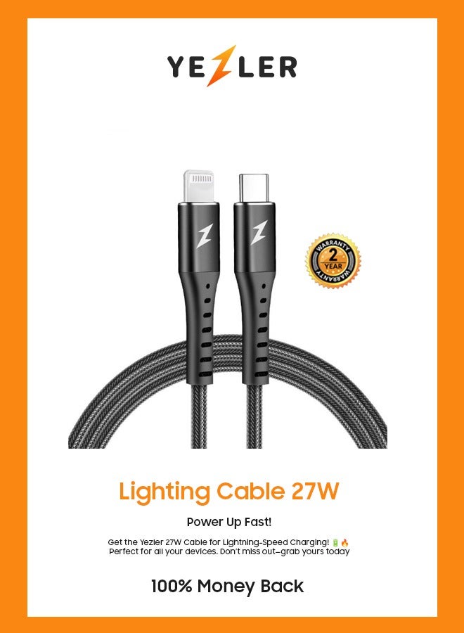 Yezler iPhone C to Lightning Cable 27W PD Fast Charge | MFi Certified Nylon Braided USB-C to Lightning Charger Cord | Quick Charging for iPhone 15/14/13/12 Pro Max, iPad, AirPods | Durable & Long-Lasting - Image 1