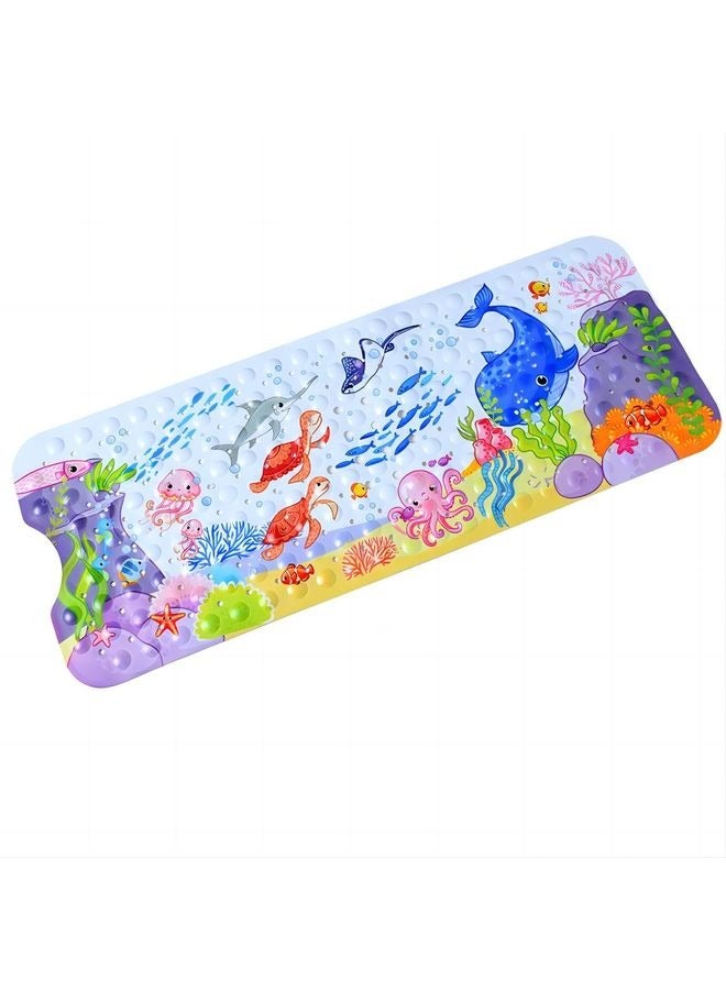 HOMESTAR Non-Slip Bath Mat for Kids - Cartoon Sea Animal Shower Mat, Extra Long Bathtub Mat with Drain Holes with Anti-Slip Suction Cups, Machine Washable -Whales - Image 2