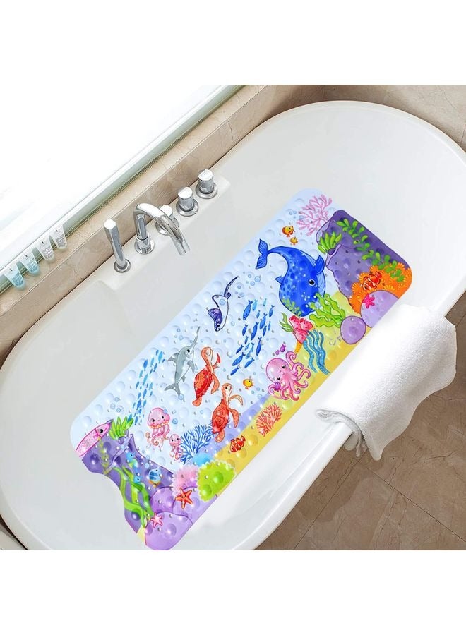 HOMESTAR Non-Slip Bath Mat for Kids - Cartoon Sea Animal Shower Mat, Extra Long Bathtub Mat with Drain Holes with Anti-Slip Suction Cups, Machine Washable -Whales - Image 4