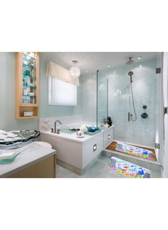 HOMESTAR Non-Slip Bath Mat for Kids - Cartoon Sea Animal Shower Mat, Extra Long Bathtub Mat with Drain Holes with Anti-Slip Suction Cups, Machine Washable -Whales - Image 3