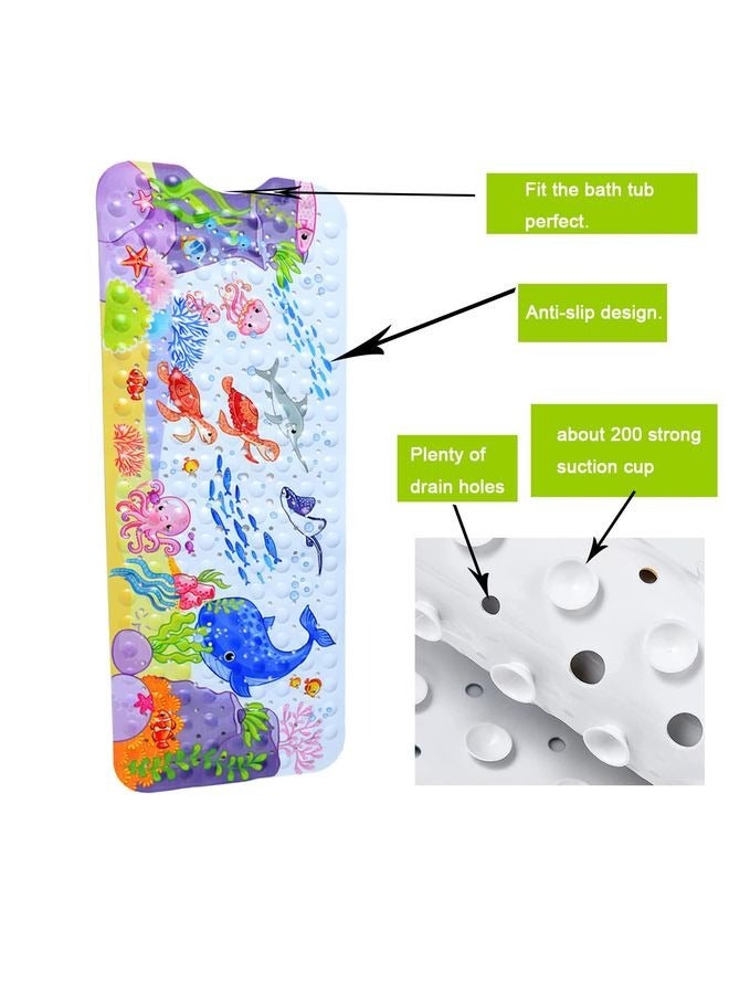 HOMESTAR Non-Slip Bath Mat for Kids - Cartoon Sea Animal Shower Mat, Extra Long Bathtub Mat with Drain Holes with Anti-Slip Suction Cups, Machine Washable -Whales - Image 5