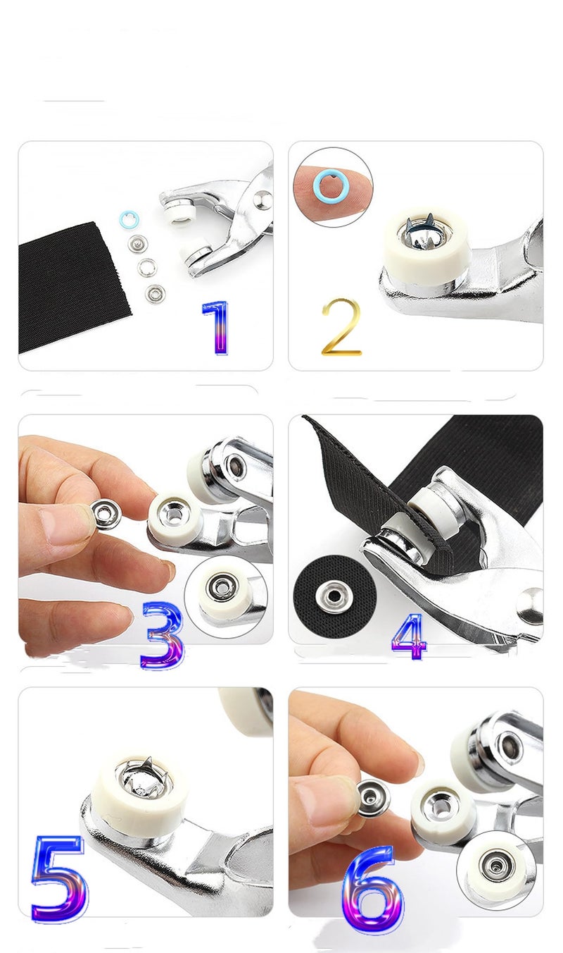 FANBODTA 100 Sets Metal 9.5mmSnaps Buttons, Five Claw Buckle Installation Plier Tool Set, Seam Free Invisibility Snap Fastener Plier Tool, Metal Prong Snaps Buttons for Clothing Leather Crafting Sewing - Image 3