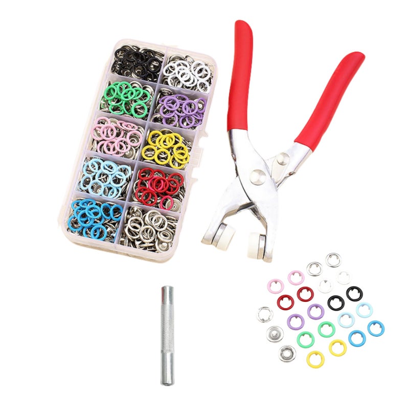 FANBODTA 100 Sets Metal 9.5mmSnaps Buttons, Five Claw Buckle Installation Plier Tool Set, Seam Free Invisibility Snap Fastener Plier Tool, Metal Prong Snaps Buttons for Clothing Leather Crafting Sewing - Image 1