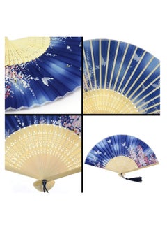 KASTWAVE 3 Pack Chinese Vintage Style Handheld Fan with Fabric Sleeve Silk Fan with Bamboo Frame and Elegant Tassel for Party Wedding Dancing Decoration  - Image 3