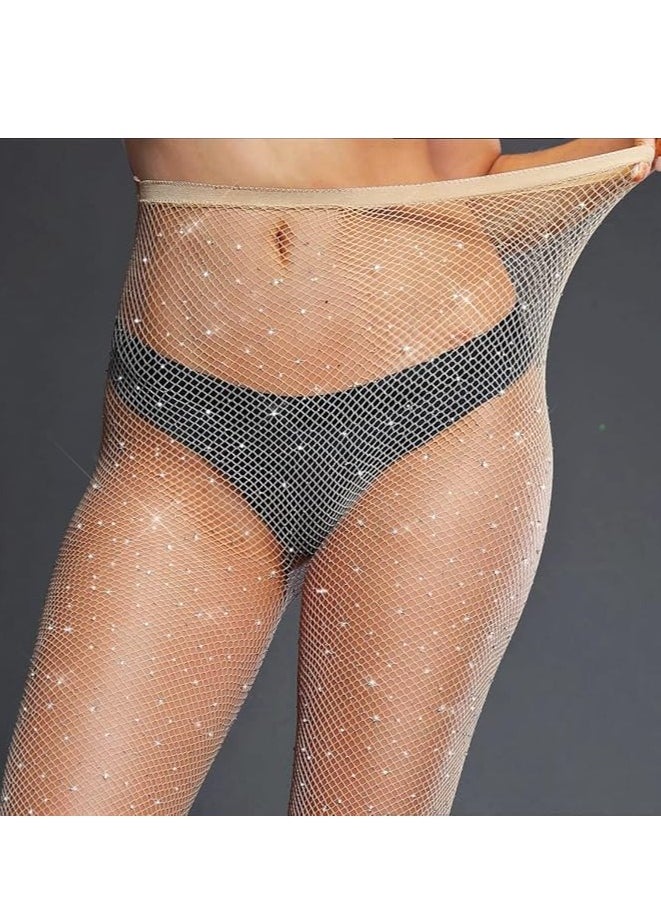 Generic - Womens High Waist Tights Fishnet Stockings Thigh High Pantyhose High Waist Tights Sparkle Rhinestone Fishnets Party Rhinestone Mesh Stockings - Image 1