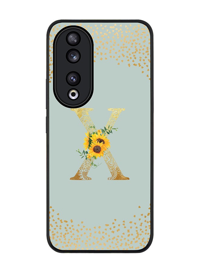 Stylizedd Rugged Black edge case for Honor 90 5G, Slim fit Flexible Thin Cover - Custom Monogram Initial Letter Floral Pattern Alphabet - X  (Light Grey ) - Image 1