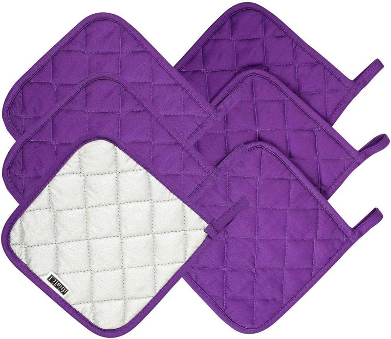 lifaith 100% Cotton Potholders Kitchen Everyday Basic Terry Pot Holder Heat Resistant Large Coaster Hot Pads Kit Trivets Set for Cooking and Baking Kitchen Accessories Set of 6 Grape - Image 2