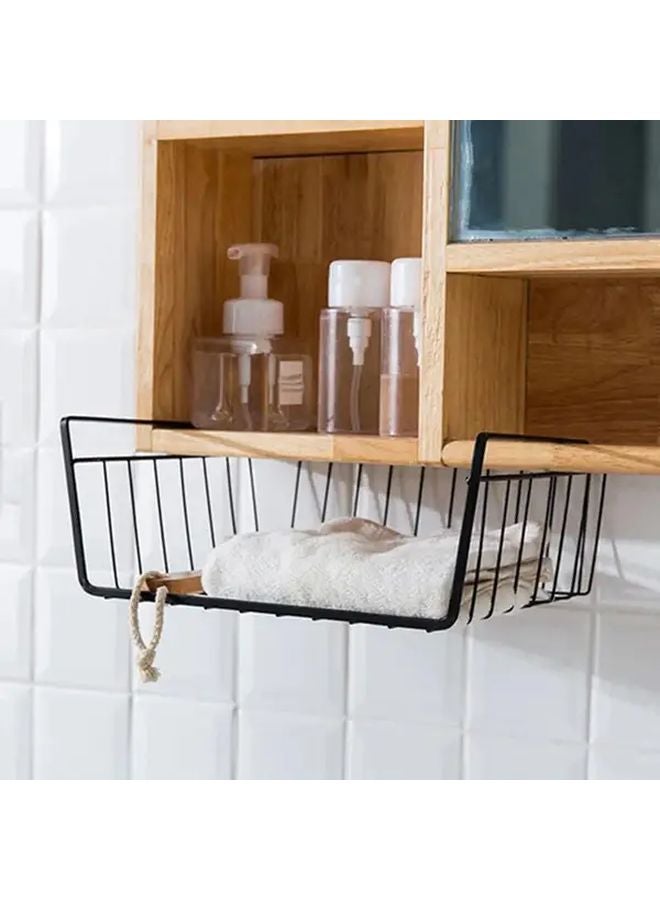 White 2pcs No Drill Hanging Basket Heavy Duty Metal Storage Organizer Under Cabinet Shelf - Image 5