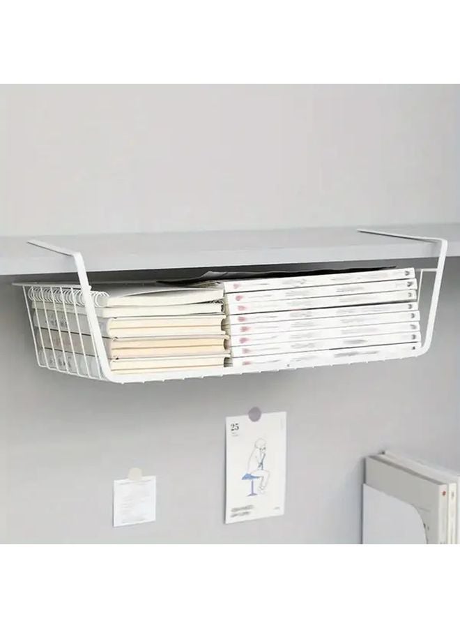 White 2pcs No Drill Hanging Basket Heavy Duty Metal Storage Organizer Under Cabinet Shelf - Image 4