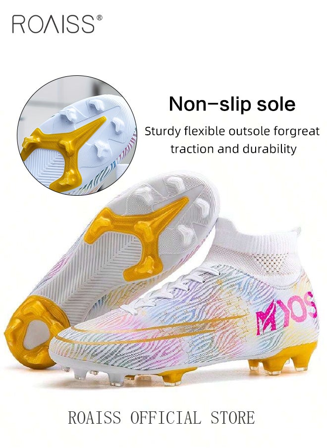 roaiss - Professional Spikes Soccer Cleats for Man Youth High Top Competition Training Shoes Mens Front Lace up Breathable Outdoor Sneakers Athletic Anti Slip Soft Sole Sports Shoes for All Seasons Colorblock Sneakers - Image 1