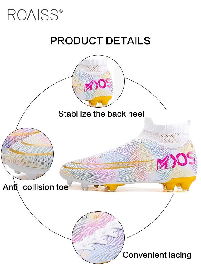 roaiss - Professional Spikes Soccer Cleats for Man Youth High Top Competition Training Shoes Mens Front Lace up Breathable Outdoor Sneakers Athletic Anti Slip Soft Sole Sports Shoes for All Seasons Colorblock Sneakers - Image 1