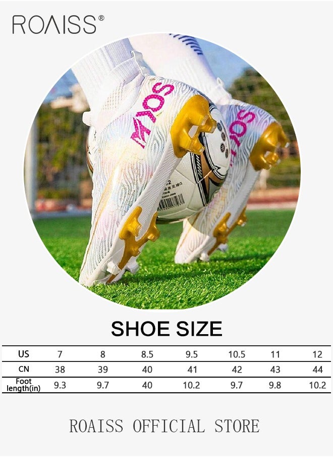 roaiss - Professional Spikes Soccer Cleats for Man Youth High Top Competition Training Shoes Mens Front Lace up Breathable Outdoor Sneakers Athletic Anti Slip Soft Sole Sports Shoes for All Seasons Colorblock Sneakers - Image 1