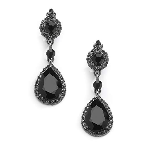 Mariell Black Crystal Teardrop Dangle Clip-On Earrings, Jewlery for Brides, Bridesmaids, Prom and Wedding - Image 1