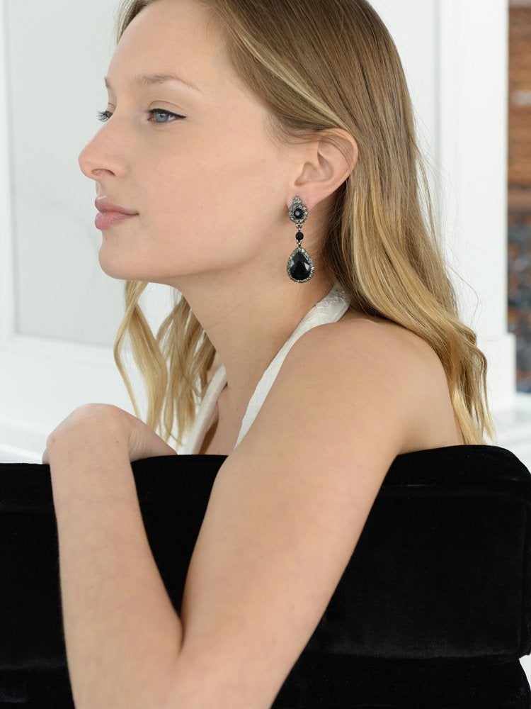 Mariell Black Crystal Teardrop Dangle Clip-On Earrings, Jewlery for Brides, Bridesmaids, Prom and Wedding - Image 5