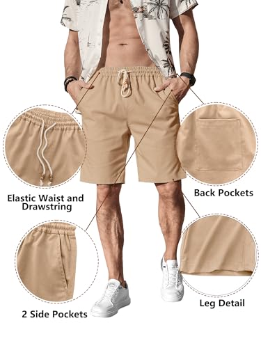 Comdecevis Men's Casual Linen Shorts Elastic Waist Drawstring Summer Beach Shorts, Khaki Brown, Large - Image 3