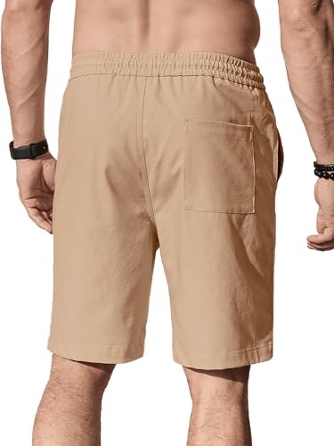 Comdecevis Men's Casual Linen Shorts Elastic Waist Drawstring Summer Beach Shorts, Khaki Brown, Large - Image 2