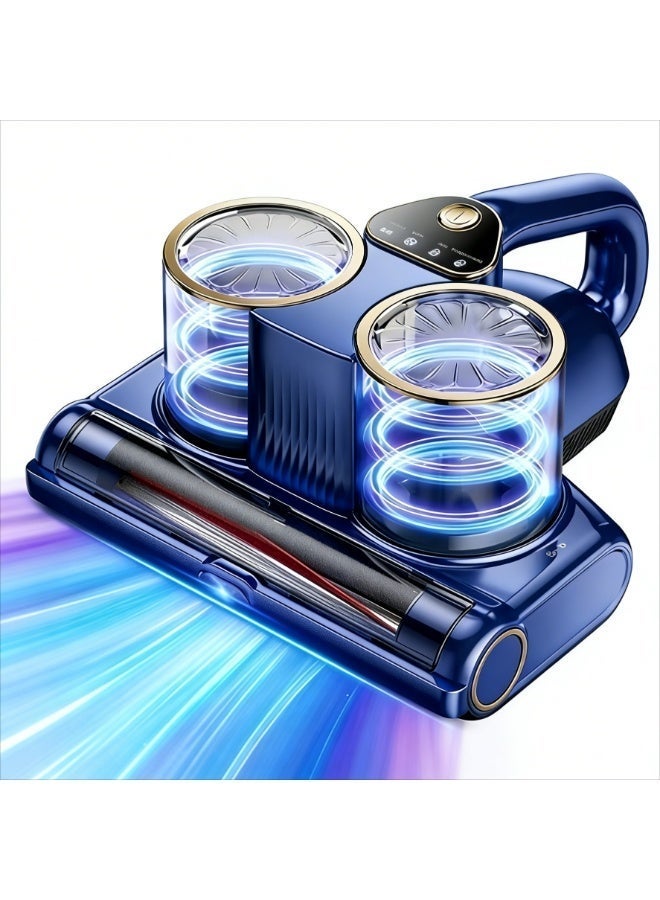 مكنسة فرشات، مكنسة سرير بقوة شفط 16 كيلو باسكال، مزودة بضوء فوق بنفسجي UV-C بطول موجة 253.7 نانومتر، وتقنية الموجات فوق الصوتية والتدفئة، مكنسة يدوية بكوبين للغبار وفتحة شفط عريضة، مناسبة للسرير والأرائك والأسرّة الأطفال (500 واط). - Image 1