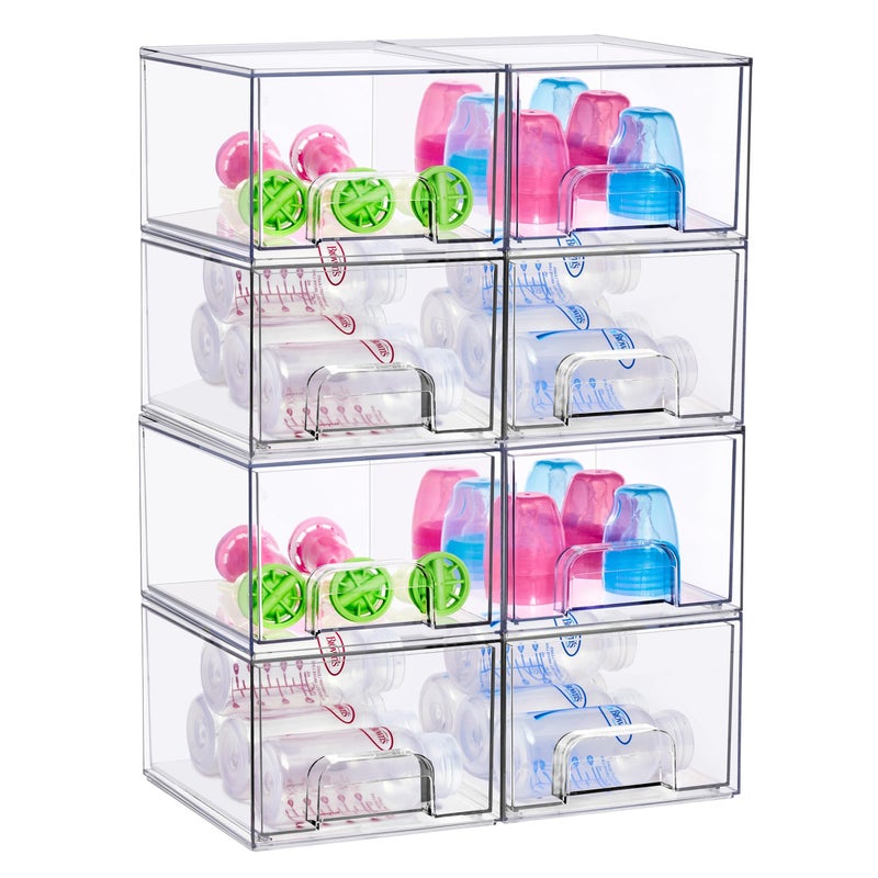 Sorbus Stackable Acrylic Storage Drawers, 4 Pack Clear Plastic Organizer Bins for Baby Bottles, Makeup, Bathroom, Vanity & Kitchen Countertop Organization, Pull-Out Drawer Design for Cabinets & Pantry - Image 1