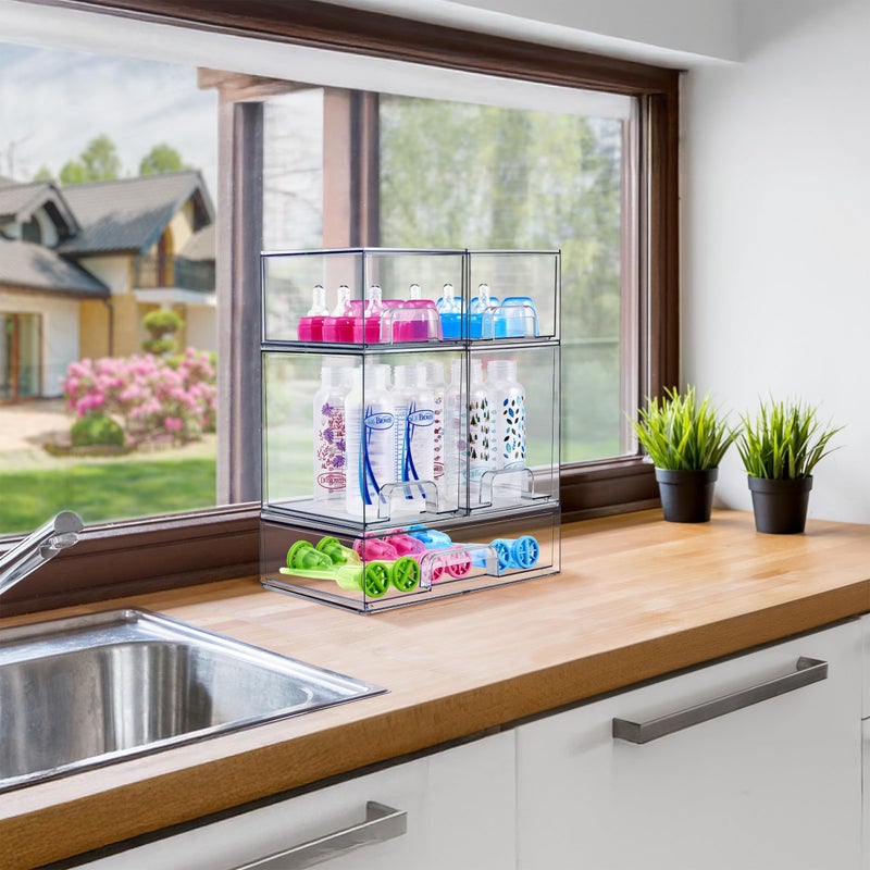 Sorbus Stackable Acrylic Storage Drawers, 4 Pack Clear Plastic Organizer Bins for Baby Bottles, Makeup, Bathroom, Vanity & Kitchen Countertop Organization, Pull-Out Drawer Design for Cabinets & Pantry - Image 3
