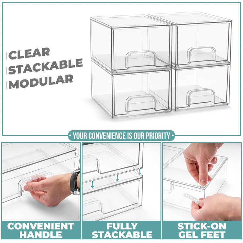 Sorbus Stackable Acrylic Storage Drawers, 4 Pack Clear Plastic Organizer Bins for Baby Bottles, Makeup, Bathroom, Vanity & Kitchen Countertop Organization, Pull-Out Drawer Design for Cabinets & Pantry - Image 4