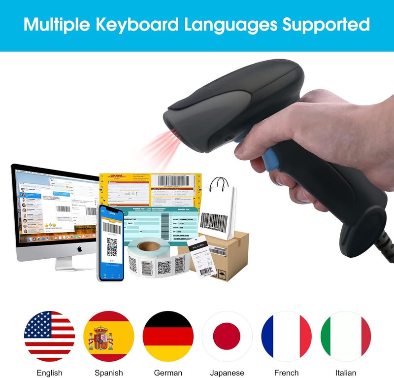 QR Code Reader with Stand, Handheld 1D 2D Barcode Scanner Support Mobile Payment Laptop Screen USB Wired Bar Code Scanner for Supermarket Retail Store (2D USB with Stand) - Image 5