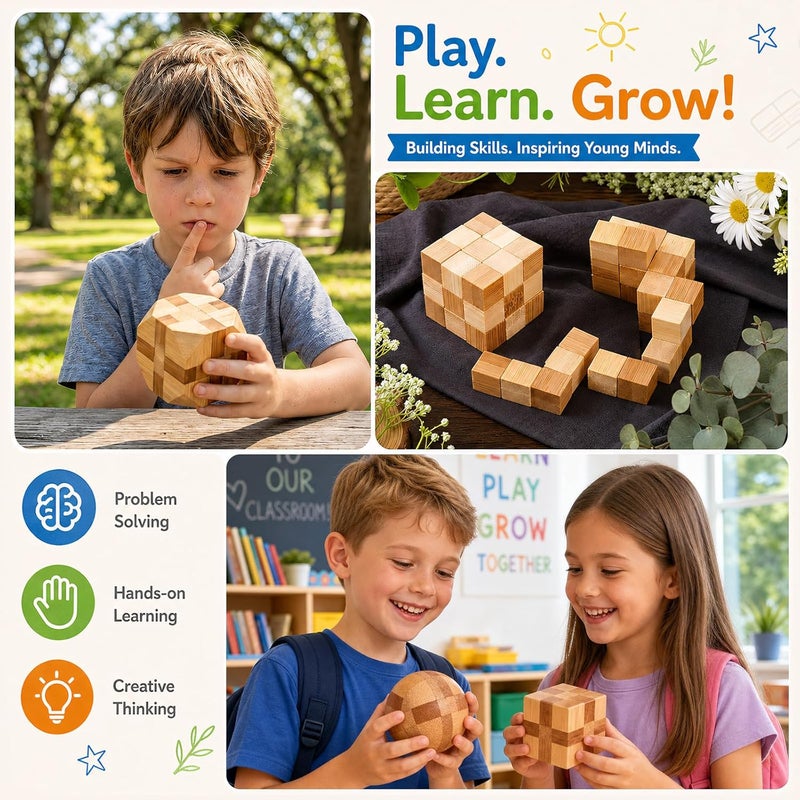 Rich Boxer 4 Pack Wooden Puzzle Games Brain Teasers Toy- 3D Puzzles for Teens and Adults - Wooden Logic Puzzle Wood Snake Cube Magic Cube Magic Ball Brain Teaser Intellectual Removing Assembling Toy - Image 5