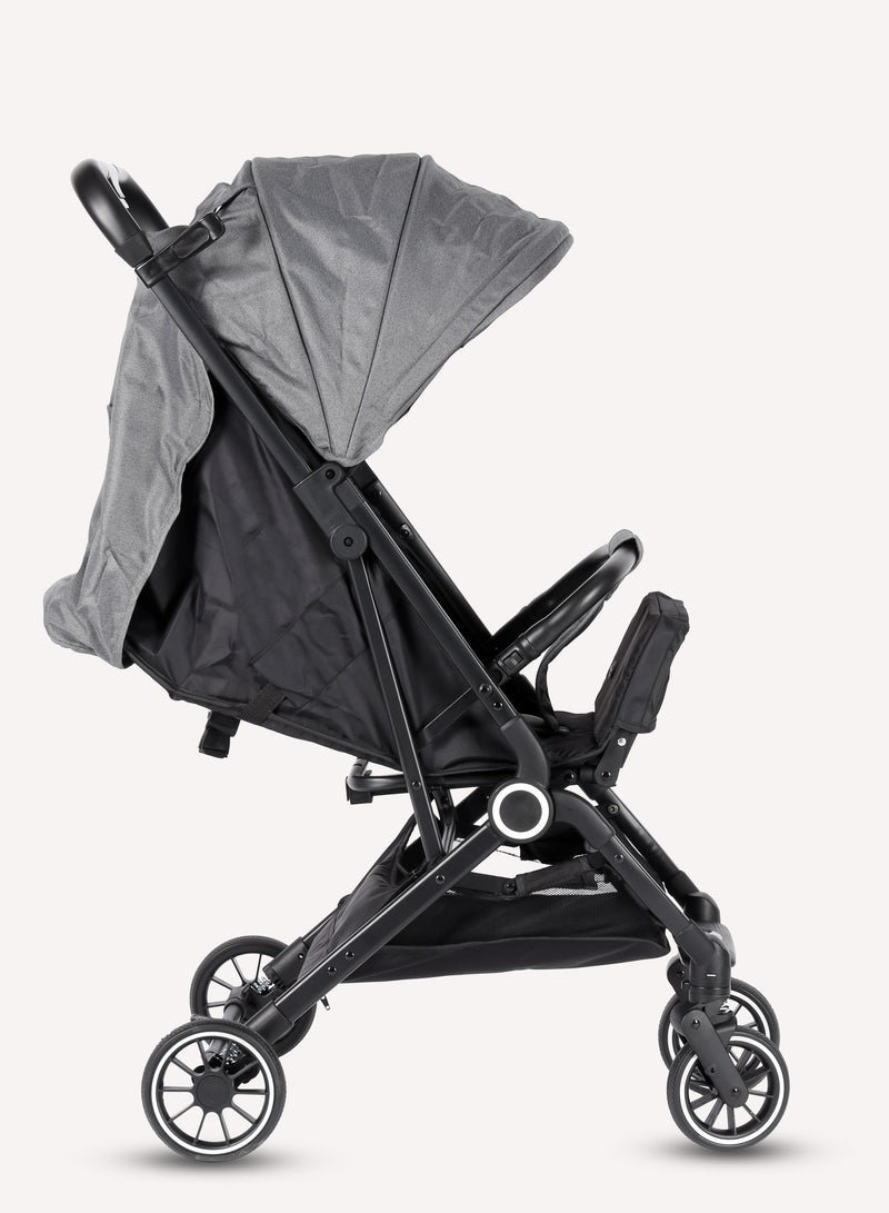 BABY PLUS Ultimate Comfort Baby Pram - Lightweight, Foldable, Adjustable Seat, Retractable 3-Tier Canopy & Peek-A-Boo Window, Ultimate Ease Baby Carriage for Infants & Toddlers, 0-4 Years (Grey) - Image 2