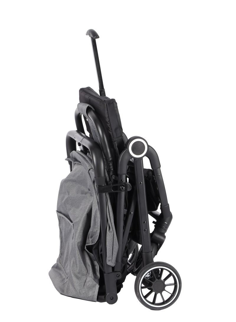 BABY PLUS Ultimate Comfort Baby Pram - Lightweight, Foldable, Adjustable Seat, Retractable 3-Tier Canopy & Peek-A-Boo Window, Ultimate Ease Baby Carriage for Infants & Toddlers, 0-4 Years (Grey) - Image 5