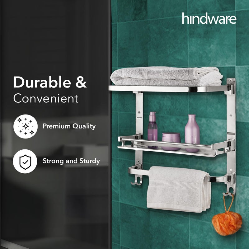 hindware إكسسوارات الحمام من هندوير 3 طبقات رف متعدد الاستخدامات | مصنوع من الفولاذ المقاوم للصدأ | قابل للطي ومريح | موفر للمساحة - Image 2