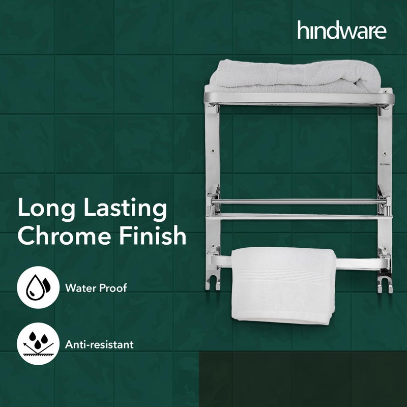 hindware إكسسوارات الحمام من هندوير 3 طبقات رف متعدد الاستخدامات | مصنوع من الفولاذ المقاوم للصدأ | قابل للطي ومريح | موفر للمساحة - Image 4