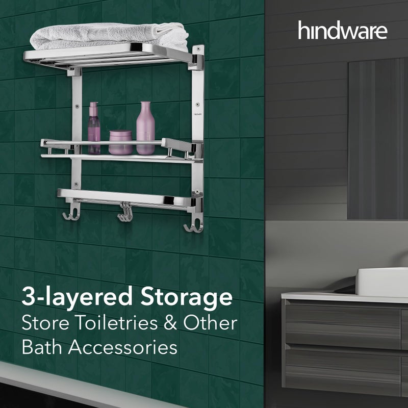 hindware إكسسوارات الحمام من هندوير 3 طبقات رف متعدد الاستخدامات | مصنوع من الفولاذ المقاوم للصدأ | قابل للطي ومريح | موفر للمساحة - Image 5