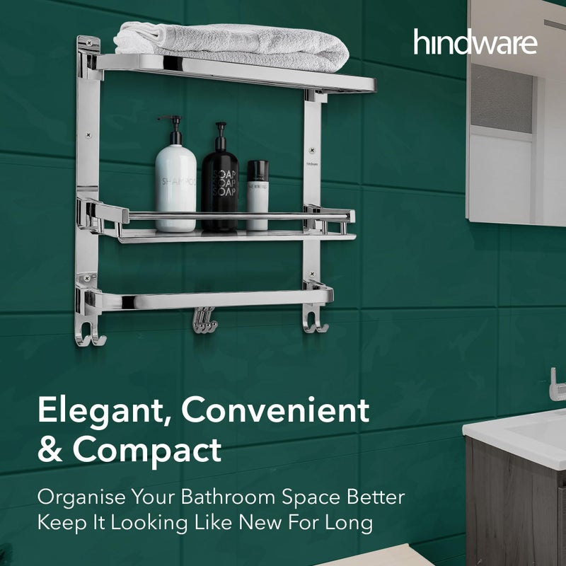 hindware إكسسوارات الحمام من هندوير 3 طبقات رف متعدد الاستخدامات | مصنوع من الفولاذ المقاوم للصدأ | قابل للطي ومريح | موفر للمساحة - Image 3