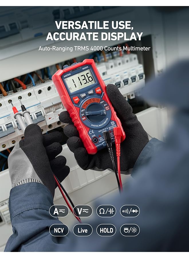 Astroai Multimeter Tester, Trms 4000 Counts Volt Meter Auto-Ranging Ohmmeter Digital 1.5V/9V/12V Battery Voltage Tester Measure Voltage Current Resistance Diodes Continuity Capacitance With Ncv - Image 2