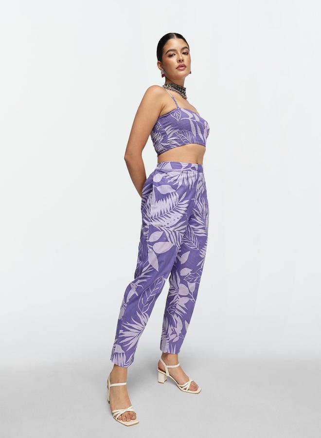 ISHIN Women's Lilac Cotton Printed Shrug Upper Calf Length Pleat Front Bottom Straight Fit Co-Ords Set  - Image 4
